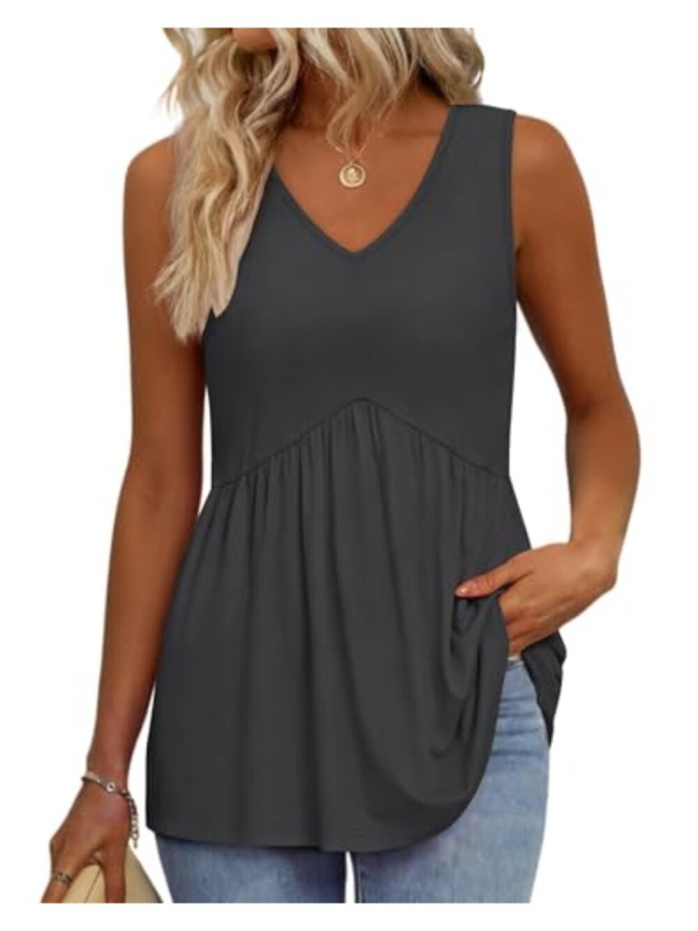 Women's Flowy Peplum Tank Top Sleeveless V Neck Babydoll Summer Tunic